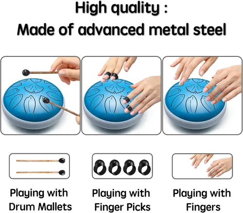 Miniatura 8 de Lronbird Tambor de lengua de acero, instrumento de percusión de 11 notas de 6 pulgadas para educación musical, meditación, relajación, calmante