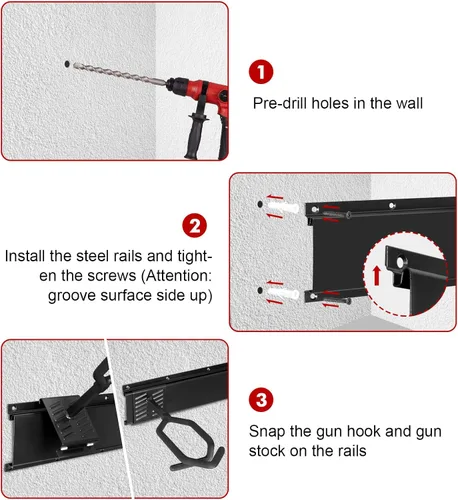 Miniatura 7 de Robust Bastidores de armas de interior para montaje en pared, soporte de pared ajustable para armas, soporte de pistola de acero resistente