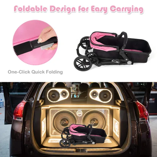 Miniatura 6 de BABY JOY Cochecito de bebé, 2 en 1 Carriola convertible de cuna a cochecito, silla de paseo con cubierta para pies, portavasos, gran espacio de Rosa
