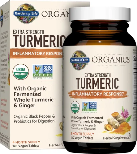 Garden of Life mykind Organics|120 tabletas para respuesta inflamatoria de cúrcuma extrafuerte|100mg de curcumina, 95% curcuminoides/pimienta