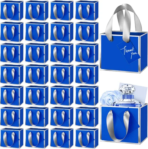 Miniatura 19 de Yeaqee 50 mini bolsas de regalo de papel de aluminio metálico con asas de 4 x 4.75 x 2.25 pulgadas, bolsa pequeña de agradecimiento de San Valentín