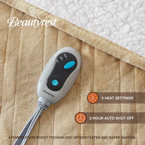 Miniatura 4 de Beautyrest Manta térmica, manta eléctrica, suave, cálida y reversible, manta térmica Sherpa para oficina, sofá, 3 ajustes de calor, apagado