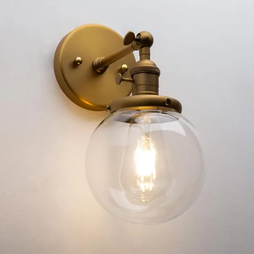 Miniatura 9 de Pathson Aplique de pared industrial con cable con vidrio de globo transparente, interruptor de encendido y apagado, lámpara de pared vintage