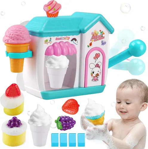 Gretex Juguetes de Baño para Niños Pequeños de 3 4 5 6 7 8 Años Niñas, Juguete de Baño Fabricante de Helado de Burbujas, Juguetes de Ducha, Juguetes