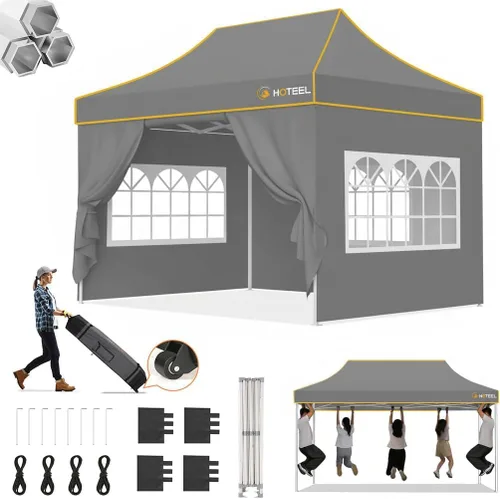 Miniatura 35 de Hoteel 10x15 Pop Up Canopy Tent Heavy Duty with 4 Sidewalls, Waterproof Party Tent, Easy Set-up Commercial Instant Tents with Roller Bag & Sandbags