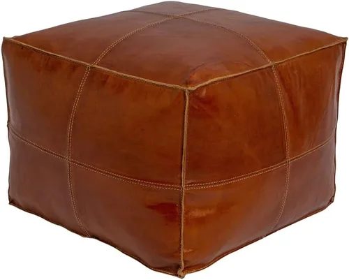 Miniatura 10 de ARTOUARZAZATE Puf cuadrado de cuero – Puf marroquí – Cuero genuino de piel de cabra – Decoración bohemia de sala de estar – Reposapiés Hassock