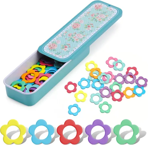 Jmuiiu Marcadores de punto de metal de flores, 50 marcadores de punto de ganchillo coloridos de metal para tejer ganchillo, etiqueta de ropa,