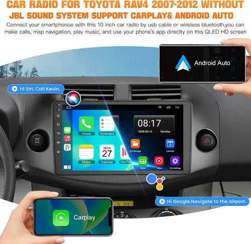 Miniatura 3 de Estéreo de radio de coche para Toyota RAV4 2007-2012 sin sistema de sonido JBLB, compatible con Carplay inalámbrico/Android Auto/Mirrorlink