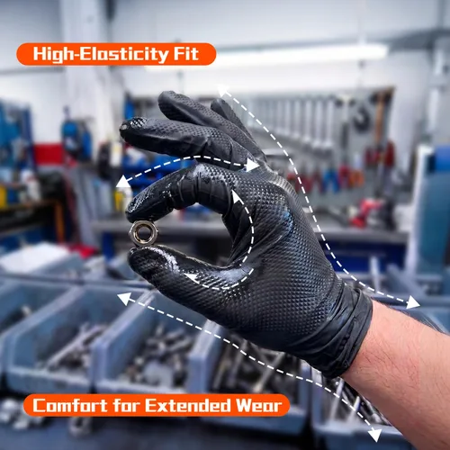Miniatura 7 de ANBOSON Guantes de nitrilo desechables de 10 mil de goma negra resistente a los productos químicos, guantes de mecánico resistentes, sin látex