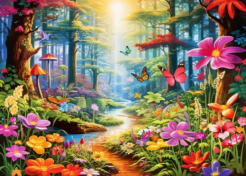 Rompecabezas para adultos de 1000 piezas para adultos, rompecabezas de 1000 piezas, 1000 piezas, bosques coloridos, flores y plantas exóticas
