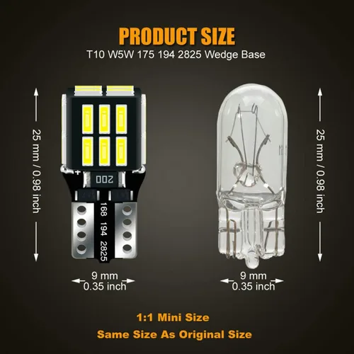 Miniatura 2 de 24-LEDs 360° Lighting T10 194 2825 Bombilla LED blanca 6000K 12V Super brillante 158 160 168 175 W5W 168NA 194NA Reemplazo para vehículo
