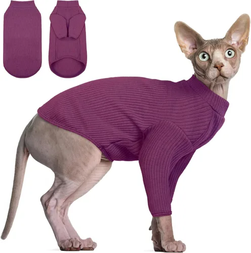 Miniatura 10 de DENTRUN Sphynx Camisas para Gatos Sin Pelo Suéter Pullover Camisetas para Gatitos, Ropa para Gatos Transpirable Suéter de Cuello Alto Adorable Ropa