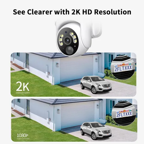 Miniatura 3 de SEHMUA - Cámaras de seguridad solares 2K para exteriores, inalámbricas, 2 paquetes con visión panorámica de 360°, inclinación, WiFi, cámara de Blanco