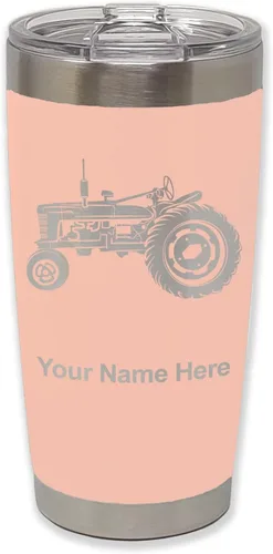 Miniatura 32 de LaserGram Vaso aislado al vacío de 20 onzas, Old Farm Tractor, grabado personalizado incluido (negro)