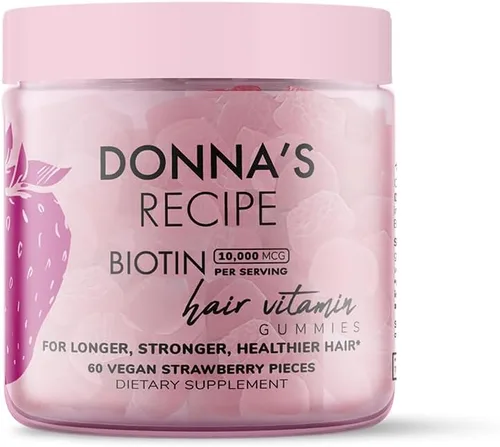 Receta de Donna por Tabitha Brown | Gomitas veganas de biotina con sabor a fresa para cabello, piel y uñas – 10,000 mcg de biotina, limpias, sin