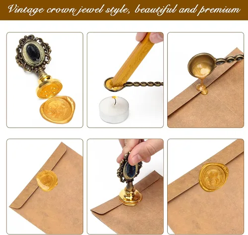 Miniatura 5 de Juego de bolígrafo y tinta, juego de bolígrafos de caligrafía con sello de cera, tinta, puntas de repuesto, cuchara, papel de carta de sobre, cera