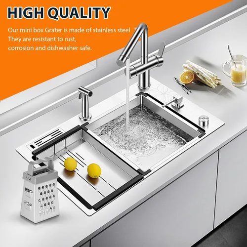 Miniatura 4 de ElevateTech Mini rallador de queso, 3 unidades, rallador de caja de acero inoxidable con asa, ralladores profesionales para rebanar quesos de Blanco