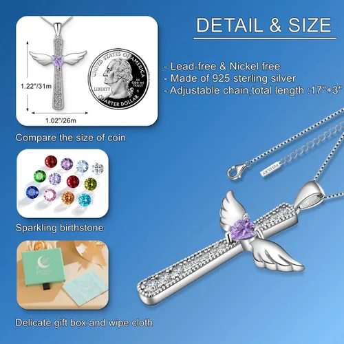 Miniatura 5 de Collar de cruz para mujer, plata de ley 925, joyería religiosa de piedra natal religiosa de Jesús