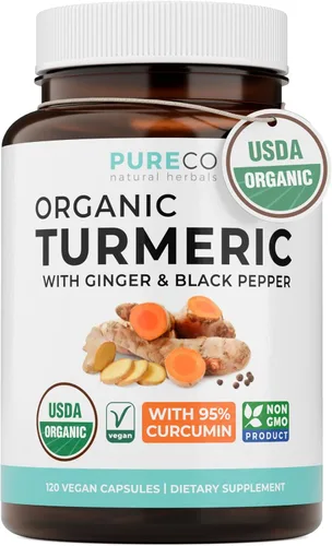 Suplemento Orgánico de Cúrcuma, Jengibre y Pimienta Negra - Cápsulas de Cúrcuma Orgánica de Alta Potencia con Jengibre y Pimienta Negra para