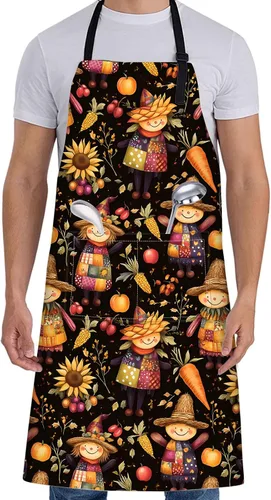 Miniatura 9 de Delantal de pájaro para mujer con colibrí, 28 x 33 pulgadas, delantales de cocina de jardín floral con 2 bolsillos, tela Oxford, hermoso delantal