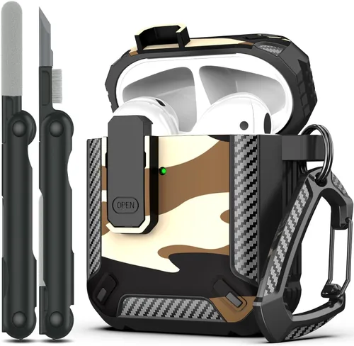 Miniatura 9 de RFUNGUANGO Funda para AirPod de 2ª generación con kit de limpieza, armadura protectora de carcasa dura militar con bloqueo para funda de carga