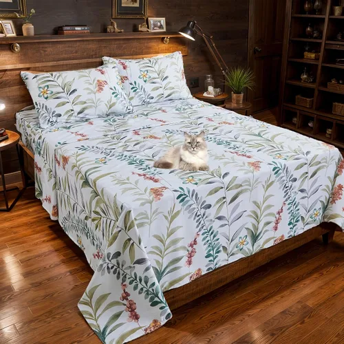 Miniatura 12 de FADFAY Juego de sábanas tamaño King, 100% algodón, elegante ropa de cama de granja con hojas verdes menta y flores blancas, sábana suave
