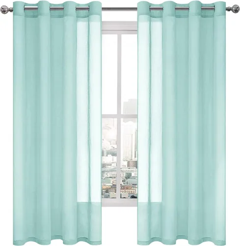 Miniatura 100 de DWCN Cortinas traslúcidas color verde frijol para sala de estar y dormitorio - Cortinas voile con aspecto de lino sintético con ojales en la parte