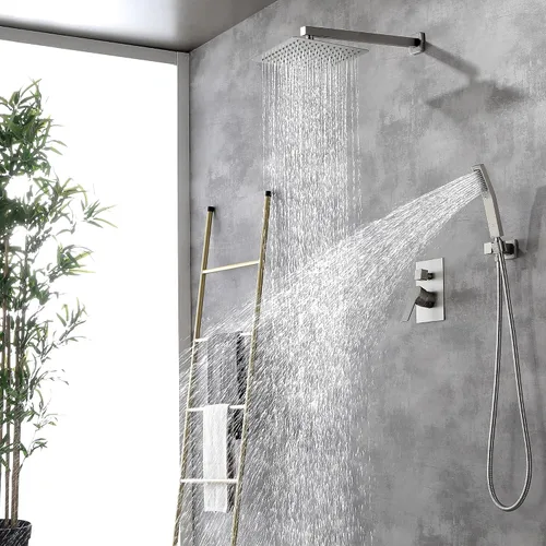 Miniatura 2 de SHAMANDA Sistema de ducha de lluvia de latón, juego de grifo de ducha de baño de lujo en oro cepillado (incluye cuerpo de válvula rugosa y moldura)