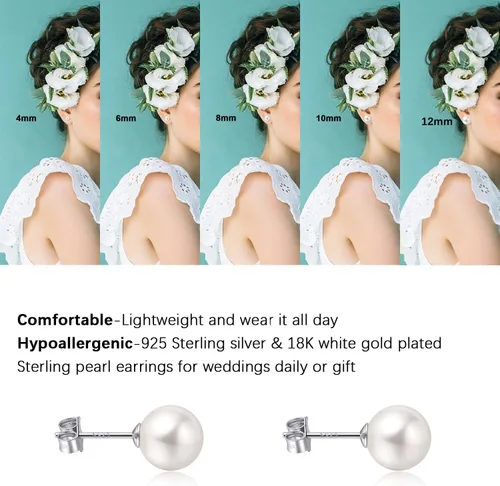 Miniatura 3 de Aretes de plata de ley chapados en oro blanco de 18 quilates con perlas de imitación para mujer, aretes de boda de perlas blancas, joyería
