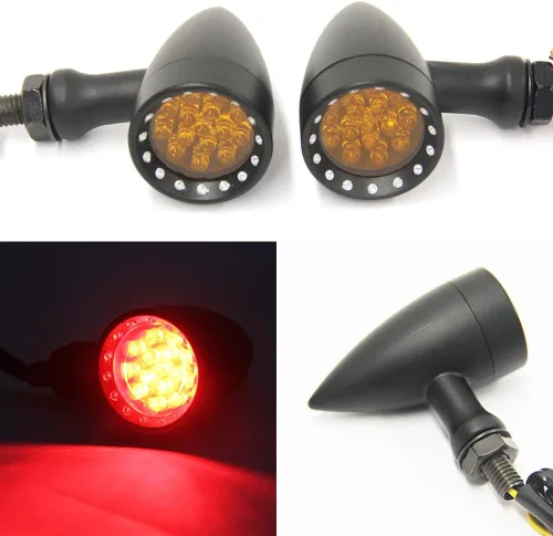 Miniatura 16 de 2 luces LED rojas de 15 piezas para motocicleta, luz de freno, intermitente, indicador de parada para Harley Honda Chopper (Luz roja cromada)