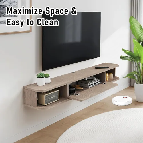 Miniatura 2 de Estante flotante para TV, armario de TV montado en la pared de 48 pulgadas, estantes flotantes con puerta, centro de consola multimedia
