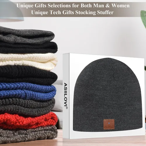 Miniatura 6 de ASIILOVI gorro con Bluetooth 5.0, inalámbrico, de punto, gorro de invierno con micrófono incorporado desmontable, con altavoces estéreo HD
