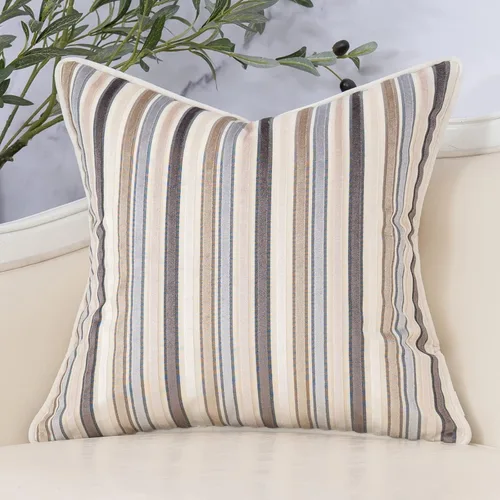 Yangest Funda de almohada de terciopelo multicolor a rayas beige, funda de cojín moderna bohemia para sofá, dormitorio, sala de estar, decoración de
