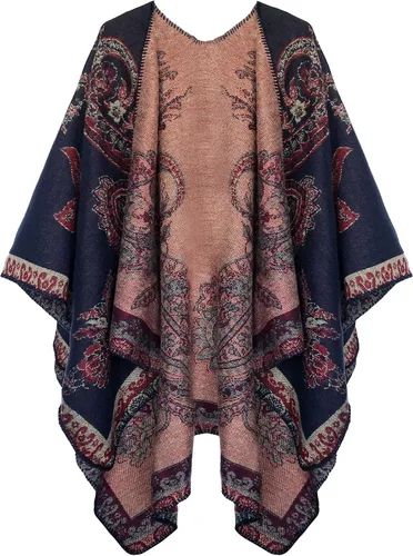 Miniatura 111 de Urban CoCo Poncho de colores para mujer, chal con frente abierto, color en bloques
