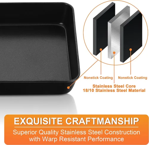 Miniatura 3 de Herogo Juego de 2 Moldes para Hornear Cuadrados de 8 x 8, Molde para Pastel Cuadrado Antiadherente para Horno, Juego de Utensilios para Hornear