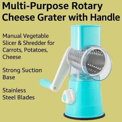 Miniatura 2 de Rallador rotativo de queso, rallador de cocina con 3 cuchillas de tambor, cortador manual de verduras y trituradora para verduras y nueces - Base