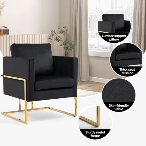 Miniatura 4 de Silla decorativa moderna de terciopelo, sillón tapizado de mediados de siglo para sala de estar, dormitorio, cómodo sofá individual, silla de club