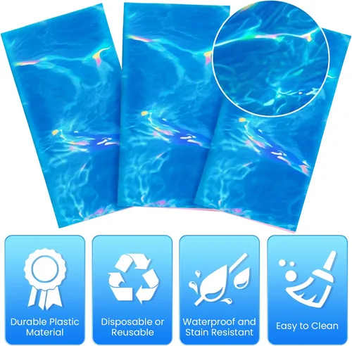 Miniatura 4 de 3 Piezas Manteles de Ondas Oceánicas Iridiscentes, 54 x 108 Pulgadas Mantel de Mesa de Plástico Desechable del Océano, Manteles con Estampado