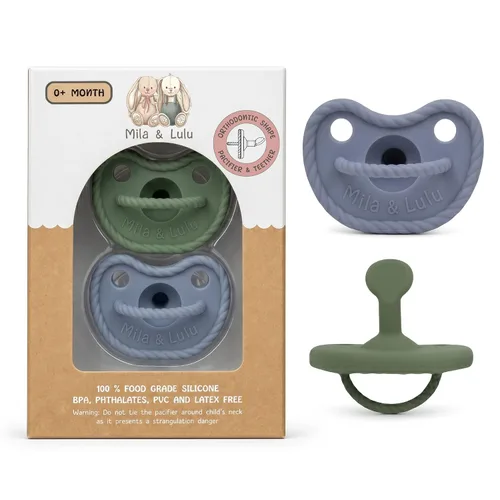 Miniatura 10 de Chupetes de silicona con forma de ortodoncia (juego de 2); 0 meses en adelante; 100% silicona de grado alimenticio, diseño de una pieza (nube/sol)
