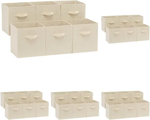 Miniatura 21 de Amazon Basics Contenedores de Almacenamiento Organizadores de Cubo con Asas, Tela Plegable, Paquete de 6, 10.5"x10.5"x11", Blanco/Gris Claro