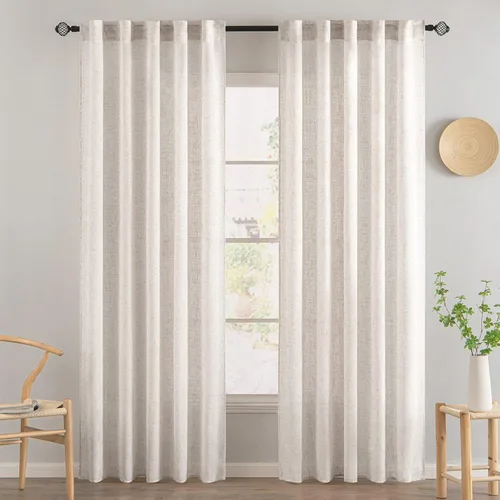 Miniatura 2 de MIULEE Cortinas de lino blanco de 84 pulgadas de largo para dormitorio, sala de estar, cortinas de ventana con textura de lino suave y grueso, Lino