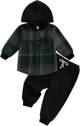 Miniatura 101 de Conjunto de ropa de otoño e invierno para bebé y niño, sudadera larga con capucha y pantalones para niños pequeños, 6, 12, 18, 24 meses, 2T