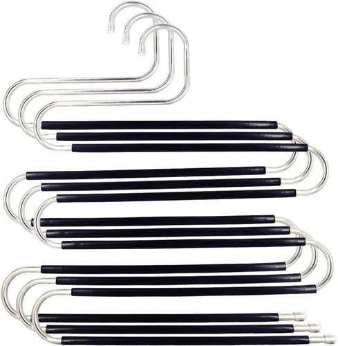 Perchas para pantalones que ahorran espacio, paquete de 3 perchas tipo S antideslizantes de acero inoxidable para ropa y pantalones, organizadores