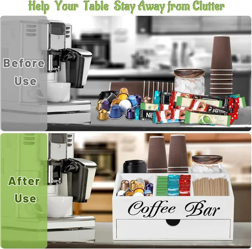 Miniatura 7 de Organizador de barra de café, accesorios de barra de madera con cajón, organizador de estación de café, cesta de almacenamiento, estación