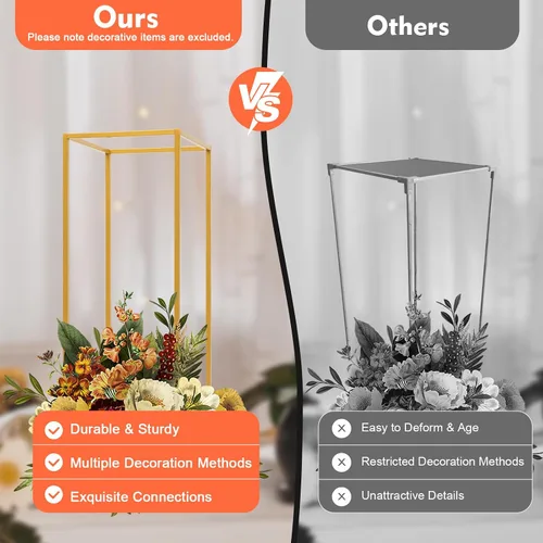 Miniatura 8 de 10 soportes geométricos dorados de 23 pulgadas para decoración de boda, soportes de columna de jarrón de metal para eventos, fiestas, decoración