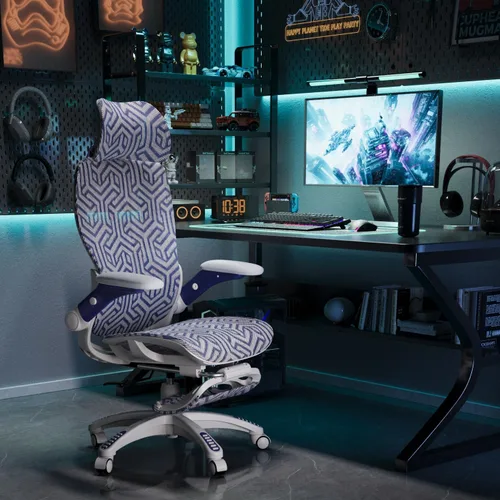 Miniatura 20 de ELABEST X100 Silla de oficina ergonómica de malla con reposapiés, silla de escritorio grande y alta con brazos abatibles 5D, soporte lumbar 3D