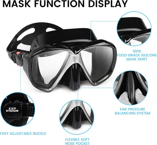 Miniatura 4 de Adult Snorkel Set, Professional Snorkeling Gear Panoramic Anti-Fog Diving Goggles and Dry Snorkel Tempered Glass Scuba Mask for Diving, Snorkeling