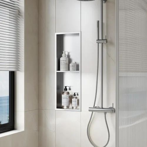 Miniatura 2 de Neodrain Nicho de ducha doble estante de acero inoxidable, no necesita azulejos, nichos de baño empotrados en la pared, nicho de pared empotrado
