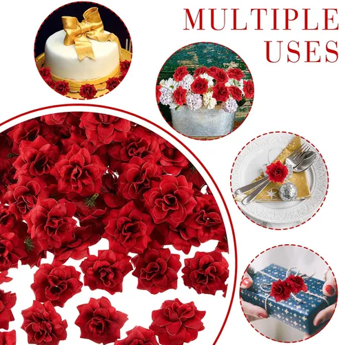 Miniatura 6 de Syhood 100 Piezas Cabezas de Rosas Artificiales Rojas de 1.77" a Granel Pequeños Capullos de Rosa Falsa de Seda para Decoración, Manualidades DIY