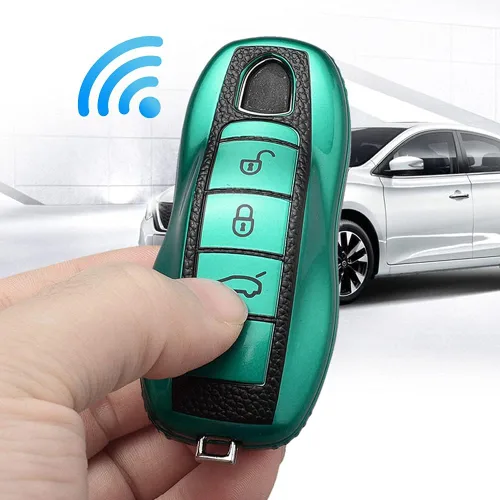 Miniatura 4 de SANRILY Funda de cuero para llave Porsche Remote Key Case Shell Key Holder con llavero, Verde